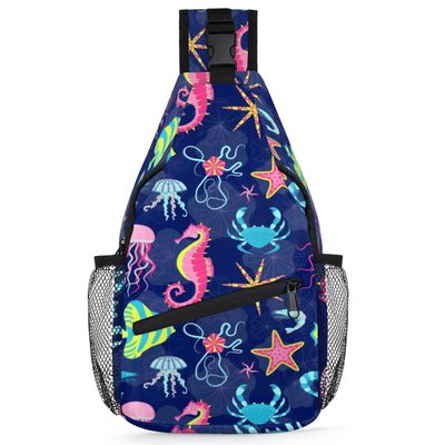 bisibuy Coral Reef Sea Life Pattern Sling Bag for Women Men Crossbody Sling Backpack Shoulder Bag Chest Bag Daypack for Travel Hiking Outdoor