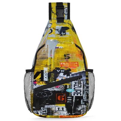 bisibuy Creative Artistic Graffiti Black Yellow Sling Bag for Women Men Crossbody Sling Backpack Shoulder Bag Chest Bag Daypack for Travel Hiking Outdoor