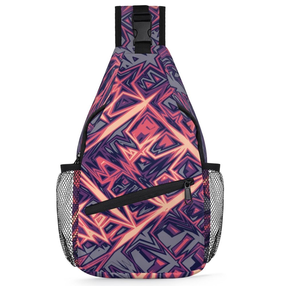 bisibuy Cool Shifted Grid Black Red Sling Bag for Women Men Crossbody Sling Backpack Shoulder Bag Chest Bag Daypack for Travel Hiking Outdoor