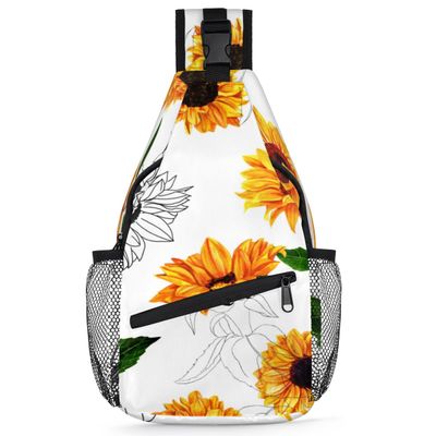 bisibuy Yellow Sunflower Sling Bag for Women Men Crossbody Sling Backpack Shoulder Bag Chest Bag Daypack for Travel Hiking Outdoor