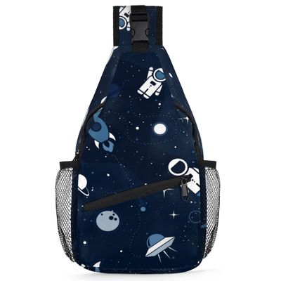 bisibuy Space Cute Astronaut Spaceship Rocket Sling Bag for Women Men Crossbody Sling Backpack Shoulder Bag Chest Bag Daypack for Travel Hiking Outdoor