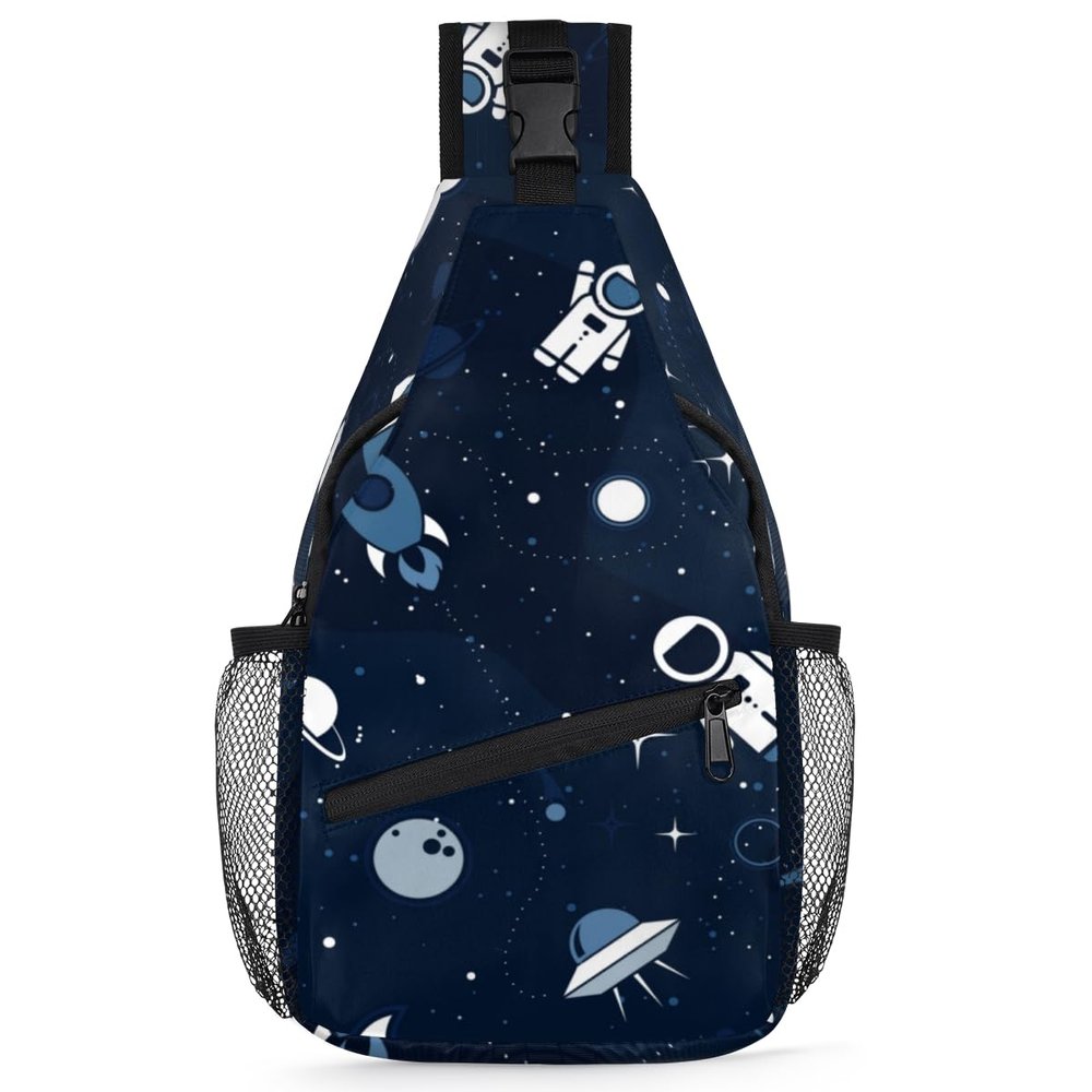 bisibuy Space Cute Astronaut Spaceship Rocket Sling Bag for Women Men Crossbody Sling Backpack Shoulder Bag Chest Bag Daypack for Travel Hiking Outdoor