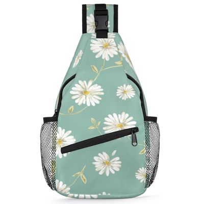bisibuy Pretty Daisy Sling Bag for Women Men Crossbody Sling Backpack Shoulder Bag Chest Bag Daypack for Travel Hiking Outdoor