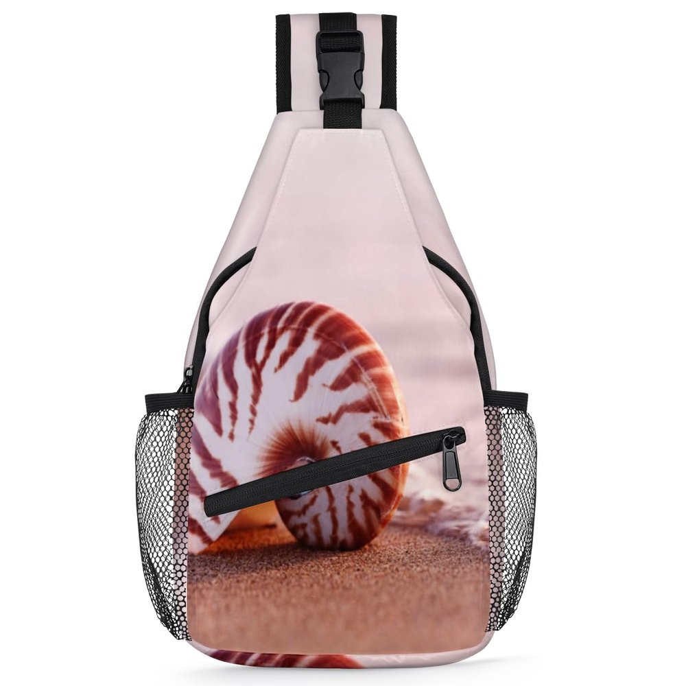 bisibuy Beach Sea Shell Nautilus Sling Bag for Women Men Crossbody Sling Backpack Shoulder Bag Chest Bag Daypack for Travel Hiking Outdoor