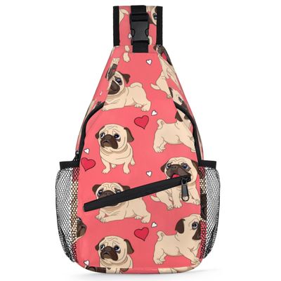 bisibuy Cute Bulldog Dog Love Heart Sling Bag for Women Men Crossbody Sling Backpack Shoulder Bag Chest Bag Daypack for Travel Hiking Outdoor