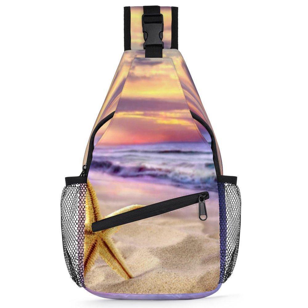 bisibuy Tropical Beach Starfish Sling Bag for Women Men Crossbody Sling Backpack Shoulder Bag Chest Bag Daypack for Travel Hiking Outdoor