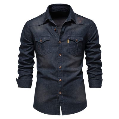 Ymosrh Shirts for Men, Long Sleeve Shirt Men Button Up Shirt Mens Shirts Us Denim No Iron Shirt Men's Casual Solid Color No Sleeved Shirt Shirts Business Casual Shirt Up (XL, Navy)