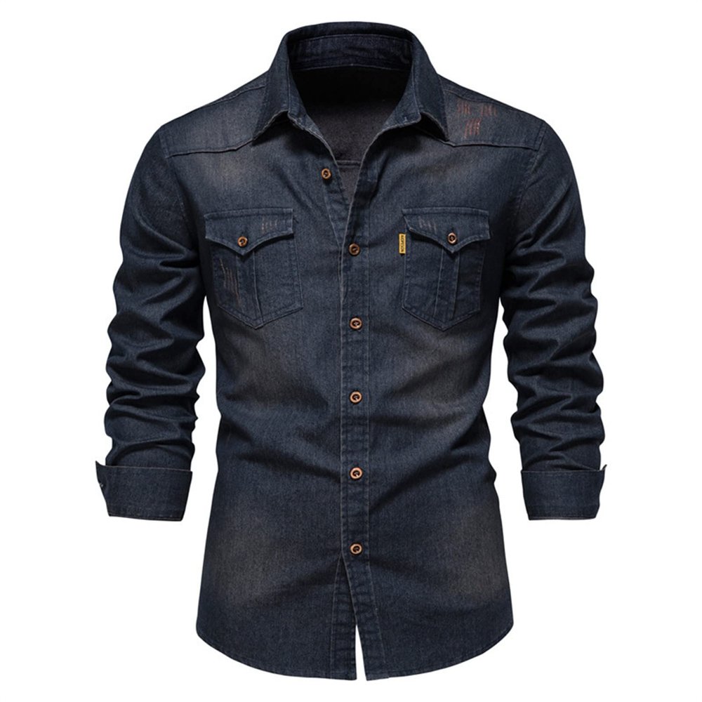 Ymosrh Shirts for Men, Long Sleeve Shirt Men Button Up Shirt Mens Shirts Us Denim No Iron Shirt Men's Casual Solid Color No Sleeved Shirt Shirts Business Casual Shirt Up (XL, Navy)