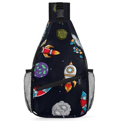 bisibuy Cartoon Space Rocket Spaceship Sling Bag for Women Men Crossbody Sling Backpack Shoulder Bag Chest Bag Daypack for Travel Hiking Outdoor