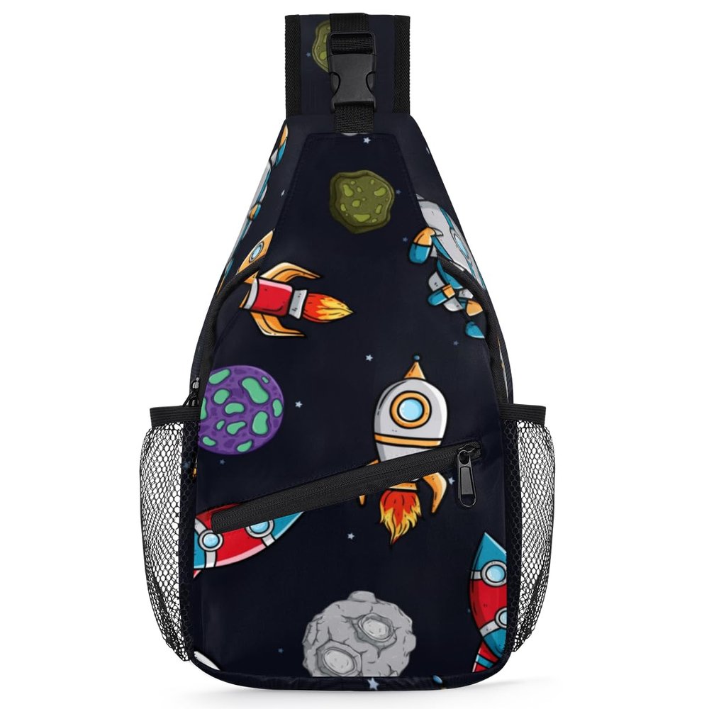 bisibuy Cartoon Space Rocket Spaceship Sling Bag for Women Men Crossbody Sling Backpack Shoulder Bag Chest Bag Daypack for Travel Hiking Outdoor