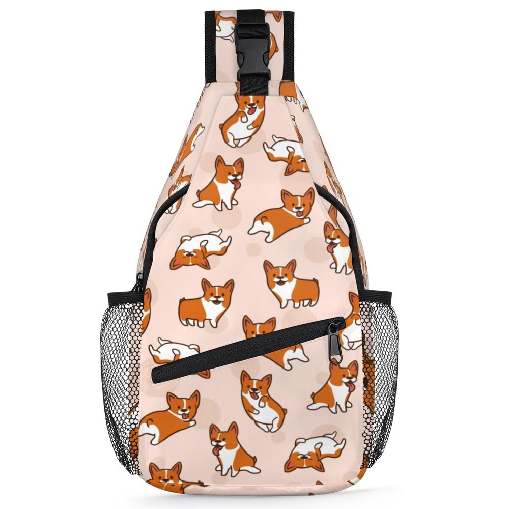 bisibuy Cartoon Corgis Dog Pattern Sling Bag for Women Men Crossbody Sling Backpack Shoulder Bag Chest Bag Daypack for Travel Hiking Outdoor