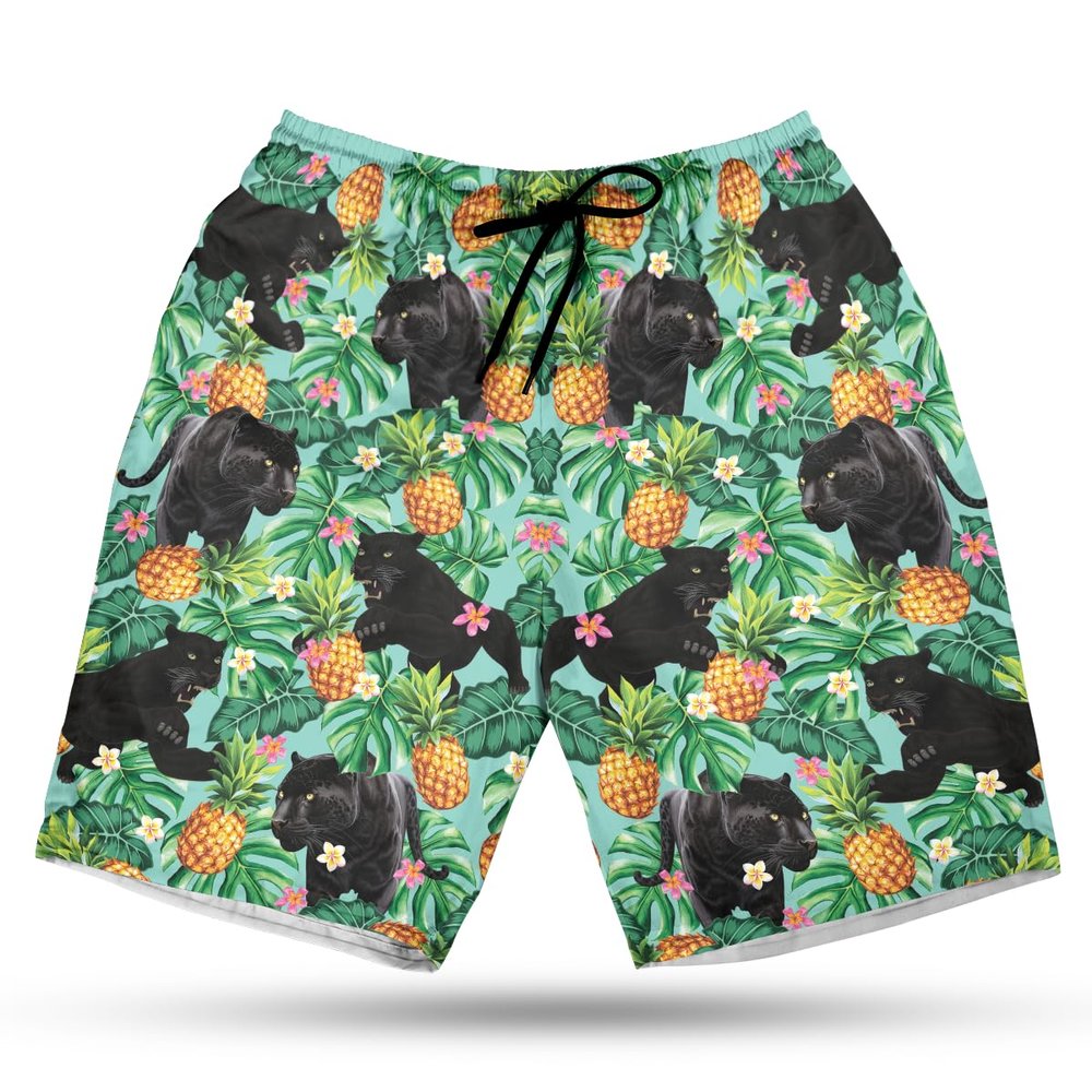 Men's Black Jaguar Swim Trunks - Pineapple Quick-Dry Hawaiian Swim Shorts for Men Series 02 Size Size L