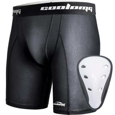 COOLOMG Boys Athletic Underwear with Cup Youth Compression Sliding Shorts Baseball Football Protective Supporter Black XS