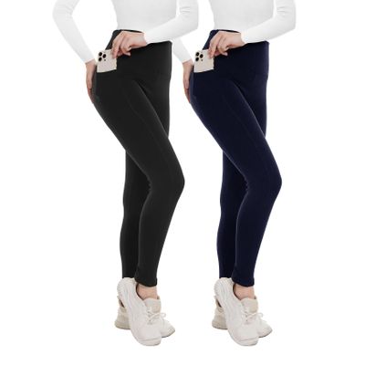 2 Pack Fleece Lined Leggings for Women - Thermal Winter Warm Tights Tummy Control High Waisted Workout Yoga Pants