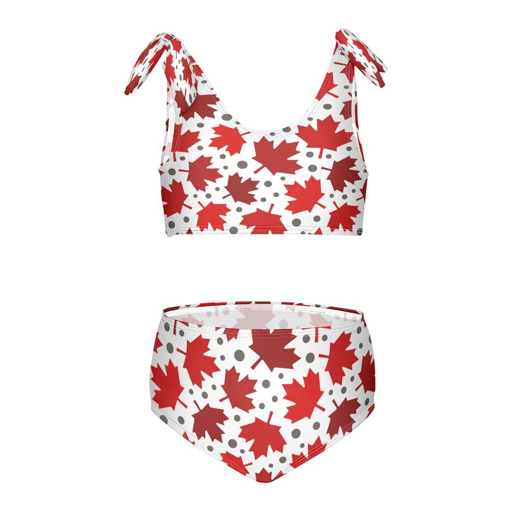 Aflyko Patriot Girls' Swimwear Canada Maple Leaf 2-Piece Bikini Set Summer Swimsuit Holiday Bathing Suit Hawaii Beachwear Pool Water Sport Tankini Set 4T