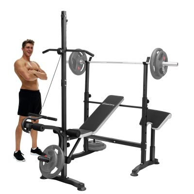 Edostory Olympic adjustable Weight Bench Set, Weight Cable Pulley System, Workout Equipment for Home Workouts, Bench Press with Preacher Curl, Leg Developer, Home Gym Full Body Workout