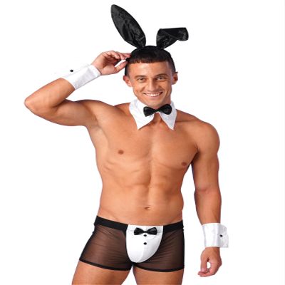 ACSUSS 3Pcs Set Mens Waiter Cosplay Suit Sexy Tuxedo G-String Thong Underwear with Bow Tie Collar Bracelets Black B X-Large