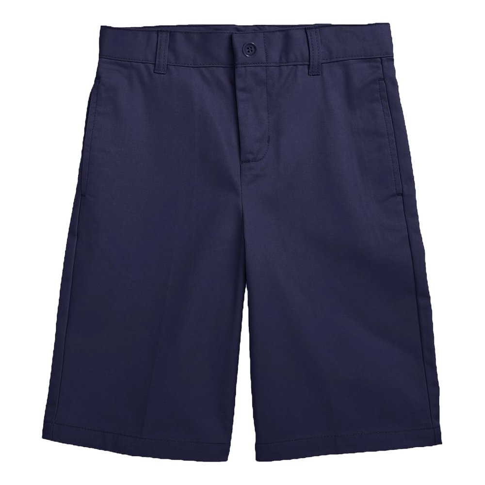 Boy's Stretch Chino Shorts, Classic Cotton Blend Short with Fly Zipper for School Uniform, (Sizes, 4-20) Navy
