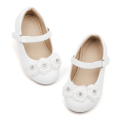Otter MOMO Toddler/Little Girls Mary Jane Ballerina Flats Shoes Slip-on School Party Dress White Shoes Size 5