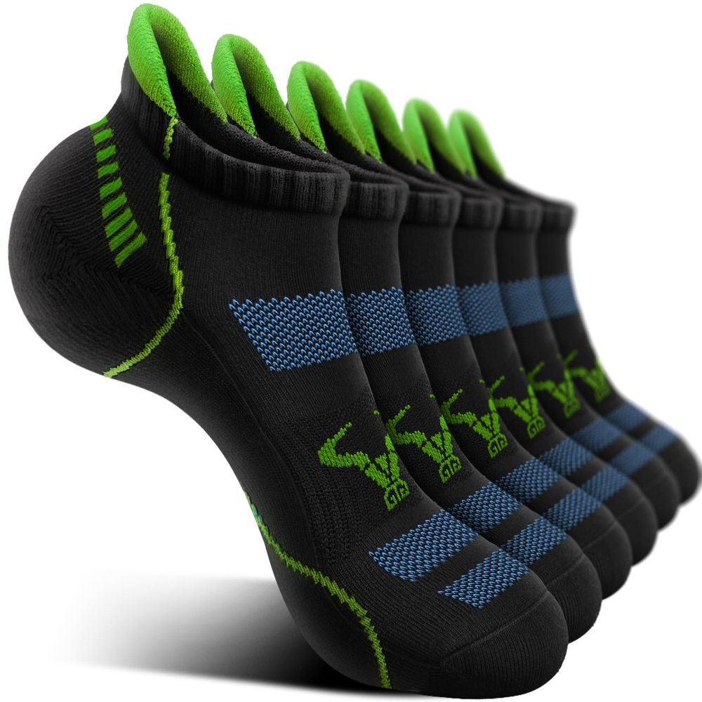 BULLIANT Men Running Socks 6Pairs-Ankle Athletic Socks Wicking Cushioned for Men Walking-Arch Compression Support(6Pairs,Shoes Size:Men 13-15)
