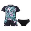 Eandarui Kids Girls Athletic Swimsuits Beach Sports Short Sleeve Swimwear Rash Guard for Swimming Surfing Black 10 Years view 3