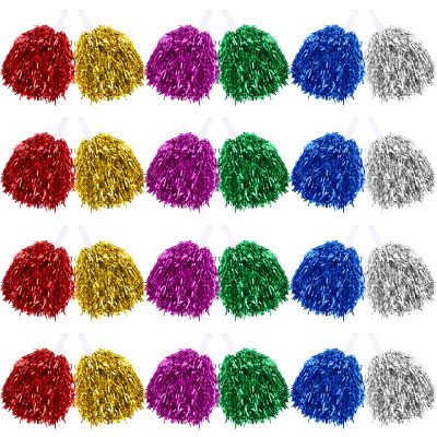 60 Pcs Cheerleading Pom Poms Bulk Colorful Blue Purple Cheerleader Pom Poms Sets Metallic Foil Fun Spirited Cheer Pompoms with Plastic Handles for Kids Adults Sports Match Cheering (Multicolor)
