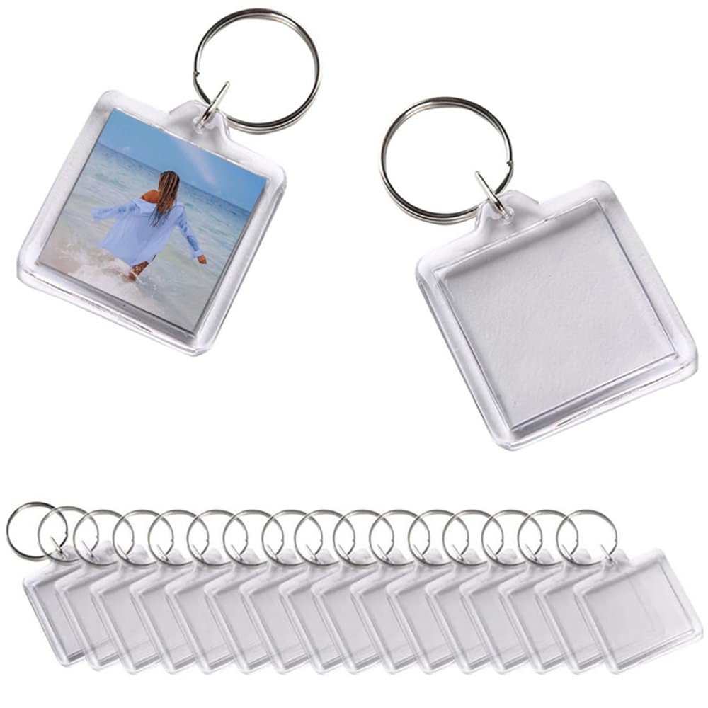 25PCS Clear Acrylic Blank Photo Picture Frame Keyring Square Photo Snap-In Keychain Blank Square Picture Frame Keyring Insert Personalized Keychain for Office School or Home