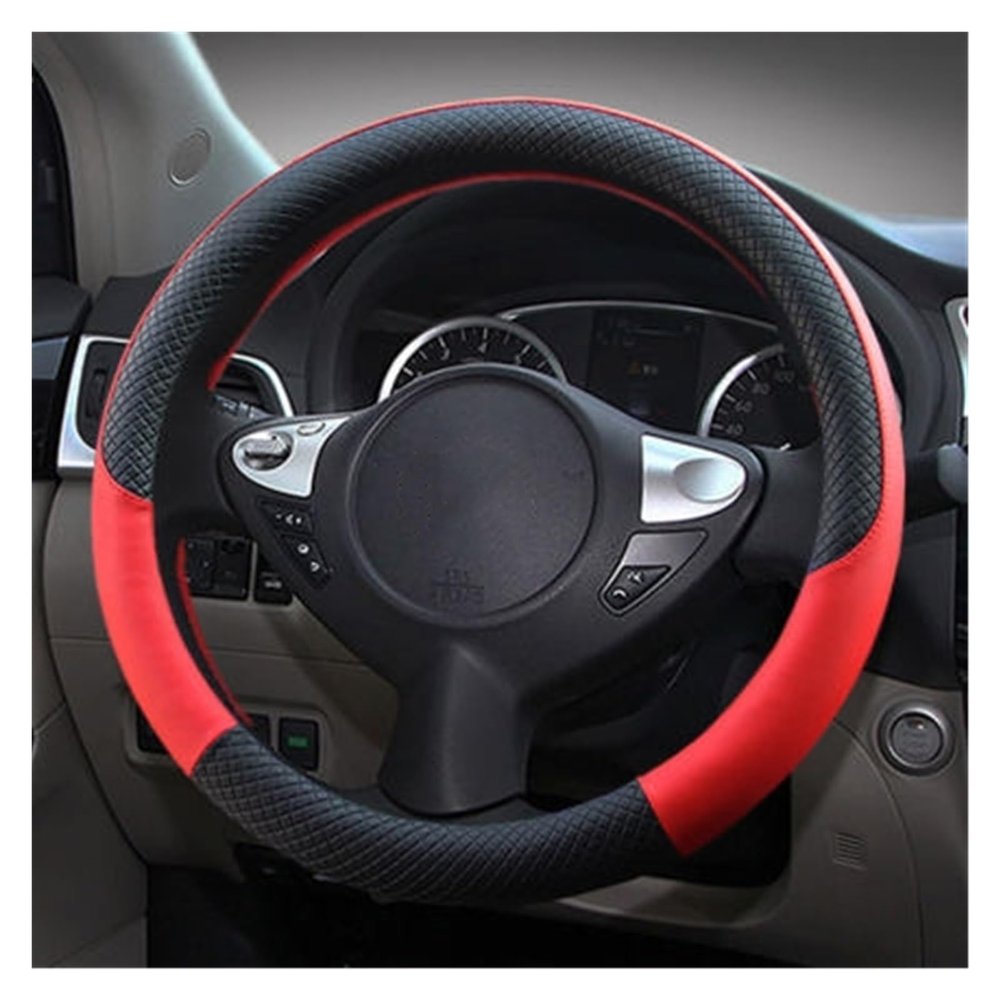 FUERU Car Steering Wheel Cover Set Universal Car Steering Wheel Cover Real Leather Thin Breathable Fashion Car Interior Gifts (Color : 5#)