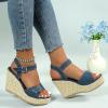 Women Denim Blue Platform Sandals Fashion High Heels for Short Girls Denim Buckle Decor Espadrille Wedge (Blue, 6.5) view 2