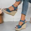 Women Denim Blue Platform Sandals Fashion High Heels for Short Girls Denim Buckle Decor Espadrille Wedge (Blue, 6.5) view 4