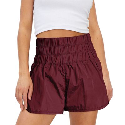 JEsilunmaMY Womens Quick Drying Elastic Athletic Shorts High Waist Side Slit Workout Running Shorts Loose Casual Gym Shorts (Wine Red,Large)