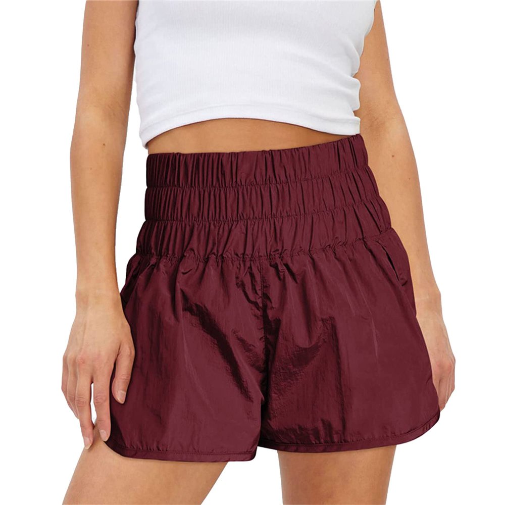 JEsilunmaMY Womens Quick Drying Elastic Athletic Shorts High Waist Side Slit Workout Running Shorts Loose Casual Gym Shorts (Wine Red,Large)