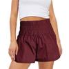 JEsilunmaMY Womens Quick Drying Elastic Athletic Shorts High Waist Side Slit Workout Running Shorts Loose Casual Gym Shorts (Wine Red,Large) view 1