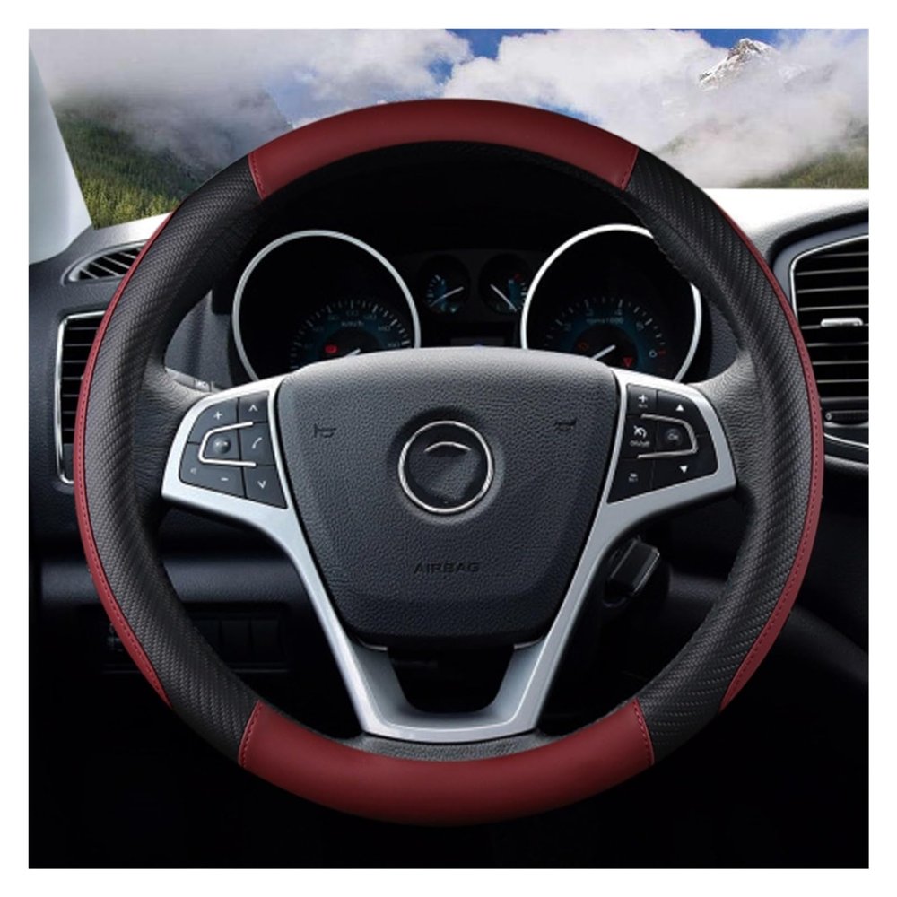 FUERU Car Steering Wheel Cover Set Universal Car Steering Wheel Cover Carbon Fiber Leather Stretch Breathable Car Interior (Color : 6#)