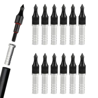 ZSHJGJR 12Pk 100/125 Grain Field Points - with Pro Archery O Ring & Aluminum Arrow Inserts, Arrows for Recurve Compound Bow Targets Points (Black, 125 Grain)