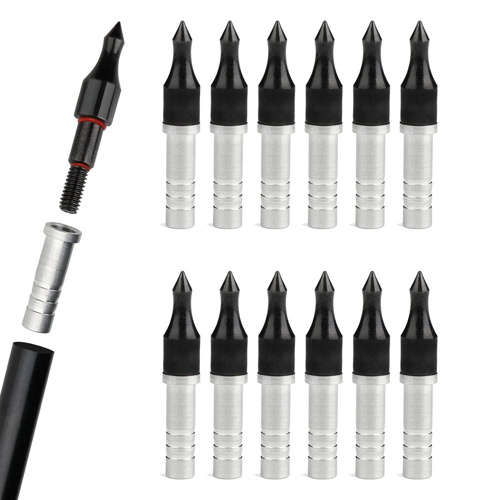 ZSHJGJR 12Pk 100/125 Grain Field Points - with Pro Archery O Ring & Aluminum Arrow Inserts, Arrows for Recurve Compound Bow Targets Points (Black, 125 Grain)