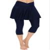Micosuza Women's Swim Capris Leggings with Skirt Sun Protection Modest Cross High Waist Skirted Swim Pants Navy view 2