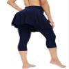 Micosuza Women's Swim Capris Leggings with Skirt Sun Protection Modest Cross High Waist Skirted Swim Pants Navy view 3