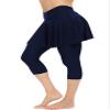 Micosuza Women's Swim Capris Leggings with Skirt Sun Protection Modest Cross High Waist Skirted Swim Pants Navy view 4