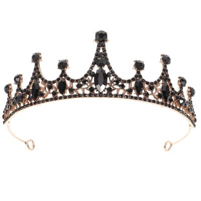 Luxshiny Baroque Queen Crown, Gothic Tiaras Black Rhinestone Crown Wedding Halloween for Women Girls Bridal Party (Style 1)