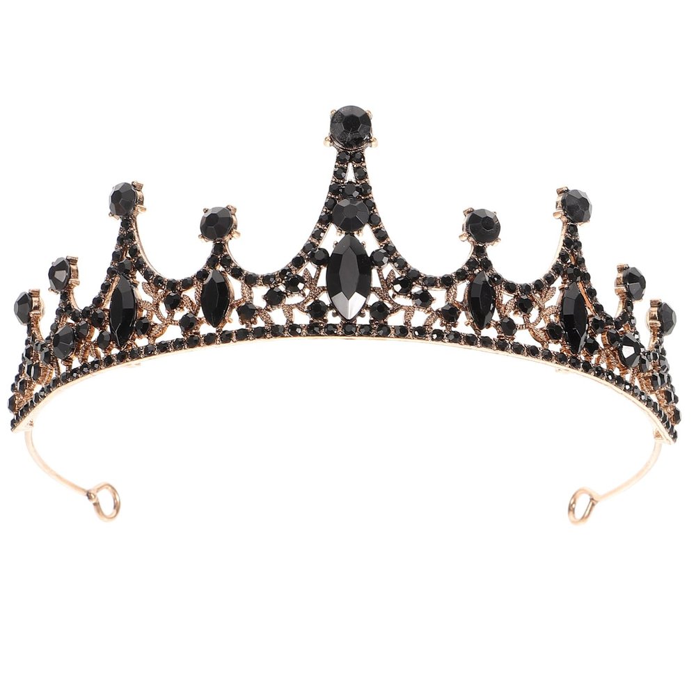 Luxshiny Baroque Queen Crown, Gothic Tiaras Black Rhinestone Crown Wedding Halloween for Women Girls Bridal Party (Style 1)