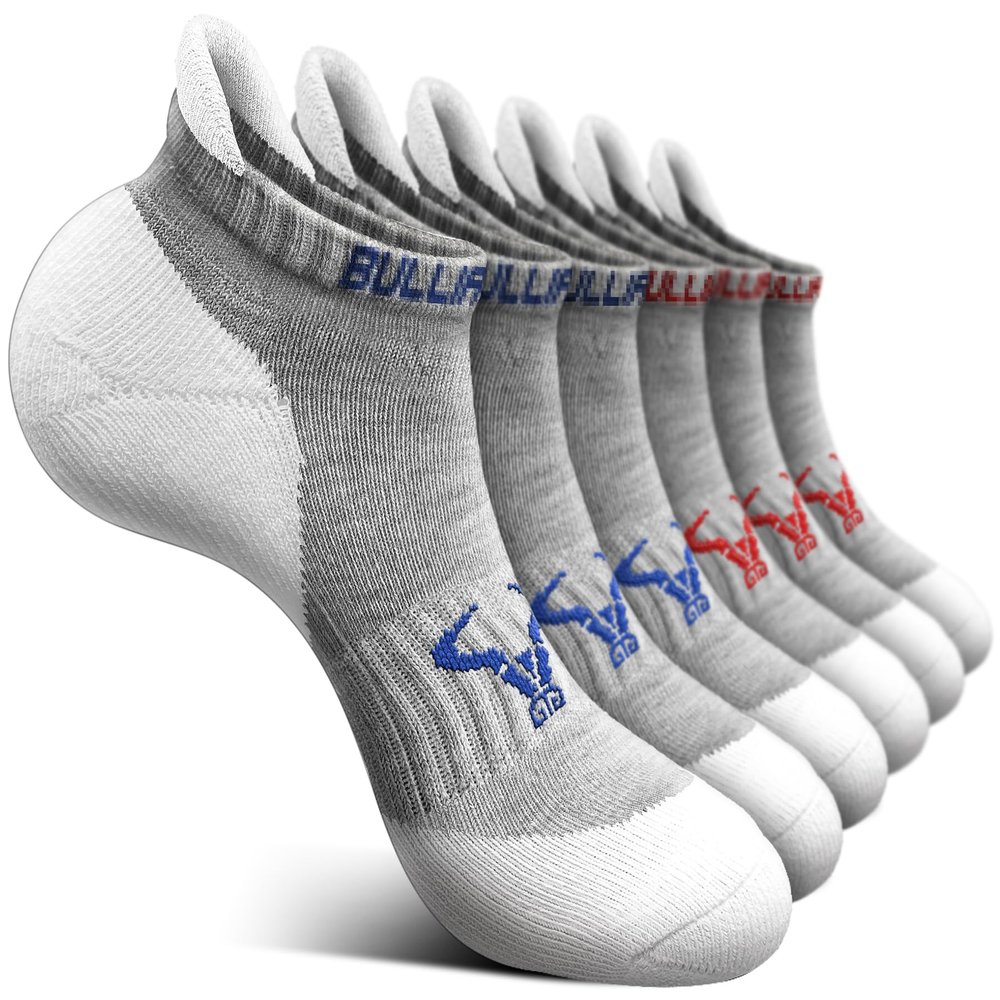 BULLIANT Men Running Socks 6Pairs-Ankle Athletic Socks Wicking Cushioned for Men Walking-Arch Compression Support(6Pairs,Shoes Size:Men 10-12)