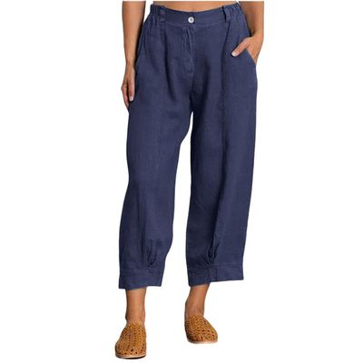Akivide Womens Linen Baggy Elastic Waist Cropped Pant Loose Casual Comfy Straight Leg Beach Capri Linen Pant with Pockets