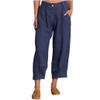 Akivide Womens Linen Baggy Elastic Waist Cropped Pant Loose Casual Comfy Straight Leg Beach Capri Linen Pant with Pockets view 1