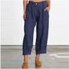 Akivide Womens Linen Baggy Elastic Waist Cropped Pant Loose Casual Comfy Straight Leg Beach Capri Linen Pant with Pockets view 2