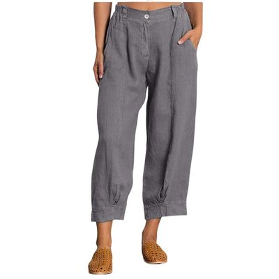 Akivide Womens Linen Baggy Elastic Waist Cropped Pant Loose Casual Comfy Straight Leg Beach Capri Linen Pant with Pockets