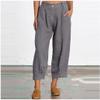 Akivide Womens Linen Baggy Elastic Waist Cropped Pant Loose Casual Comfy Straight Leg Beach Capri Linen Pant with Pockets view 2