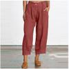 Akivide Womens Linen Baggy Elastic Waist Cropped Pant Loose Casual Comfy Straight Leg Beach Capri Linen Pant with Pockets view 2