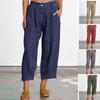 Akivide Womens Linen Baggy Elastic Waist Cropped Pant Loose Casual Comfy Straight Leg Beach Capri Linen Pant with Pockets view 3