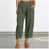 Akivide Womens Linen Baggy Elastic Waist Cropped Pant Loose Casual Comfy Straight Leg Beach Capri Linen Pant with Pockets view 2
